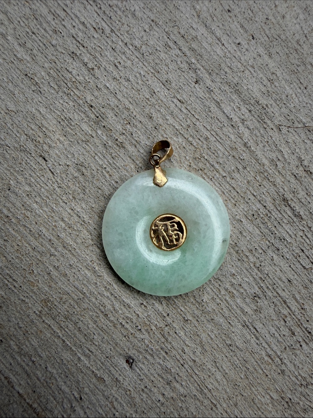 14k Gold-Accented Light Green Jade Donut good luck pendant Necklace